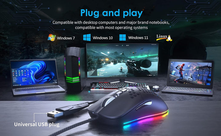 Gaming Maus 7200 DPI RGB Waben Design für PC Laptop C306, C306