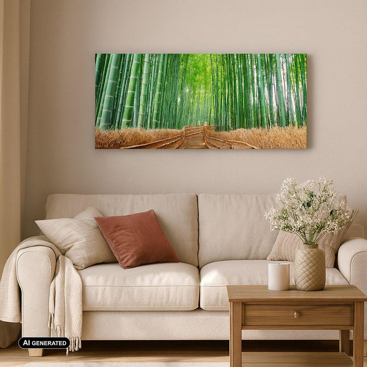 Panorama Bilder auf Leinwand 100x40cm Leinwandbild mit Rahmen Bambus Pflanze Gross Wanddeko Bild Sch