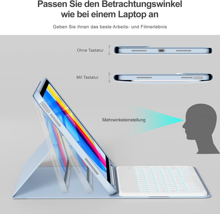 ZOPSGYU Hülle mit Tastatur für iPad A16 11. /10. Generation (2025/2022, 11/10,9 Zoll), Farben Beleuc