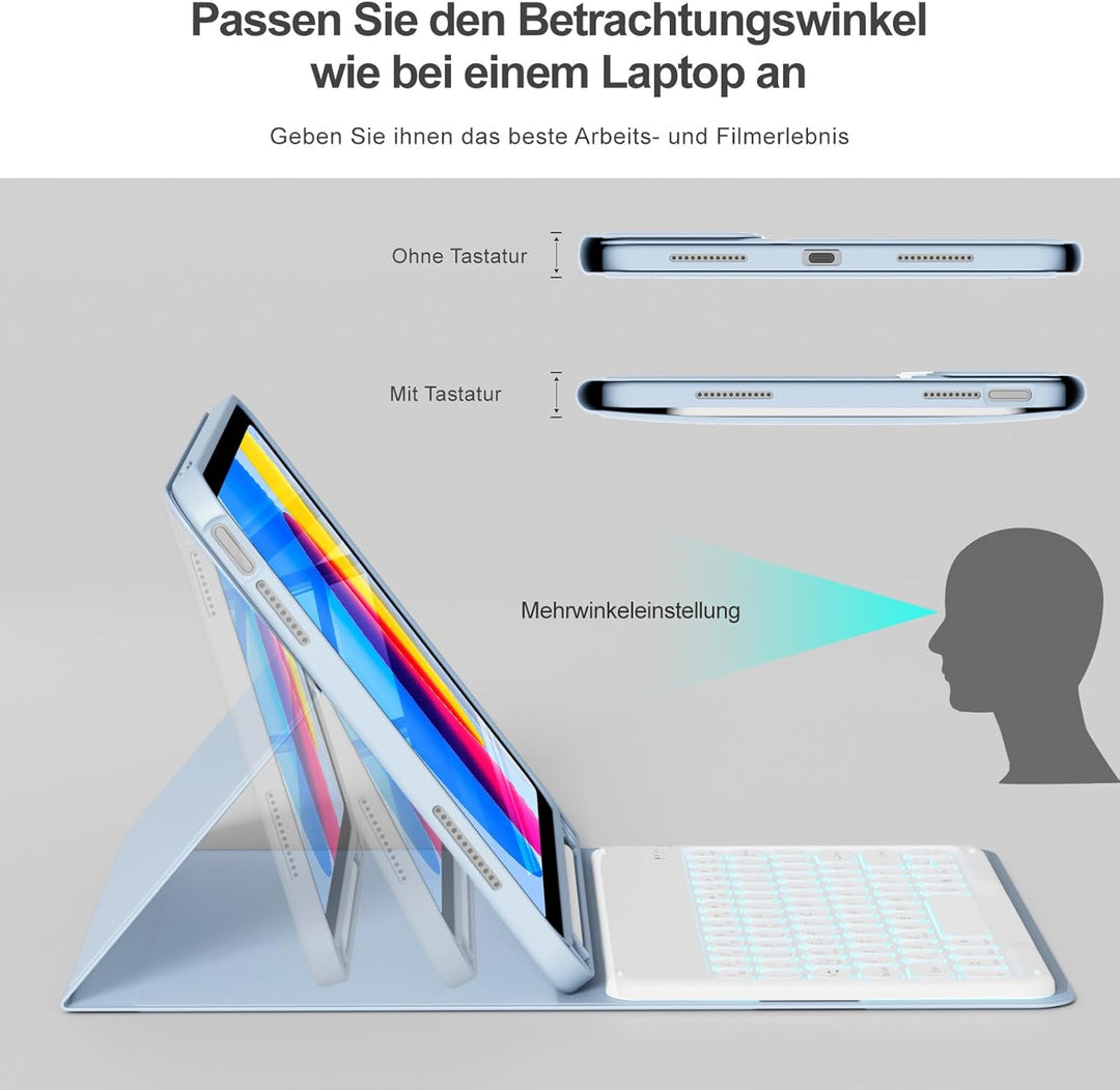 Hülle mit Tastatur für iPad A16 11/10 Generation (2025/2022, 11/10.9 Zoll), 7 Farben Beleuchtete Abn