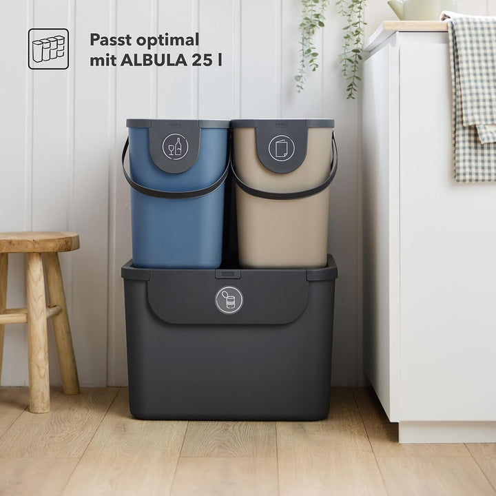 Rotho Albula 2er-Set Mülltrennungssystem 55l für die Küche, Kunststoff (PP) BPA-frei, 55l (52.3 x 40