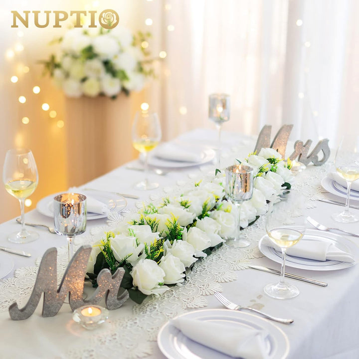 NUPTIO Kunstblumen Mittelstücke für Tische 6 Stück Weisse Blumen 50cm Lang Gefälschte Seidenblumen R