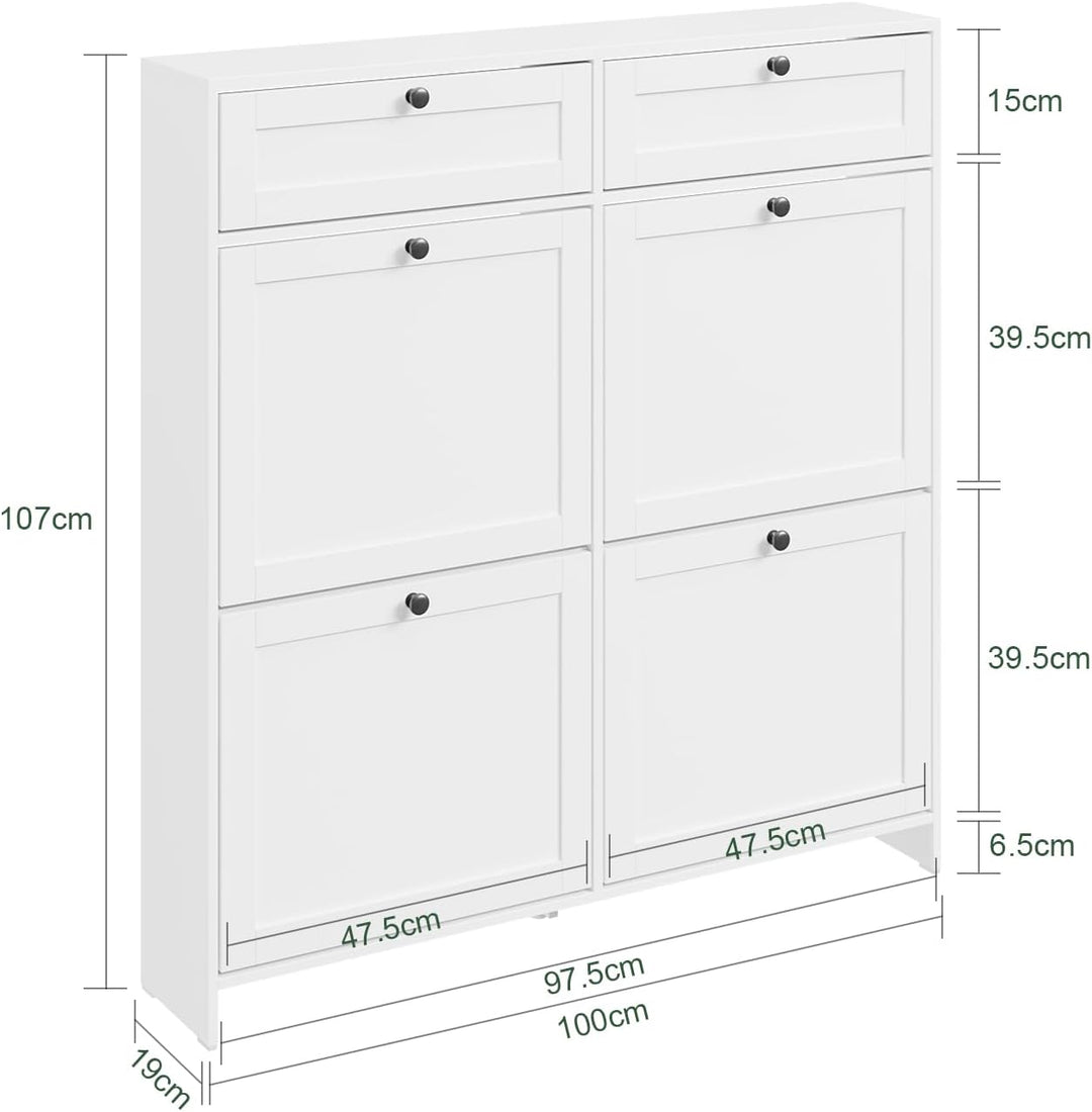SoBuy Schuhkipper Schmal Schuhschrank Weiss, Modernes Schuhregal für Flur, Platzsparend mit 12 Paar
