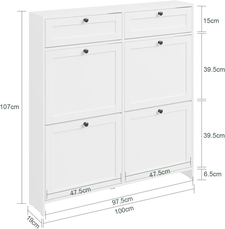 SoBuy Schuhkipper Schmal Schuhschrank Weiss, Modernes Schuhregal für Flur, Platzsparend mit 12 Paar