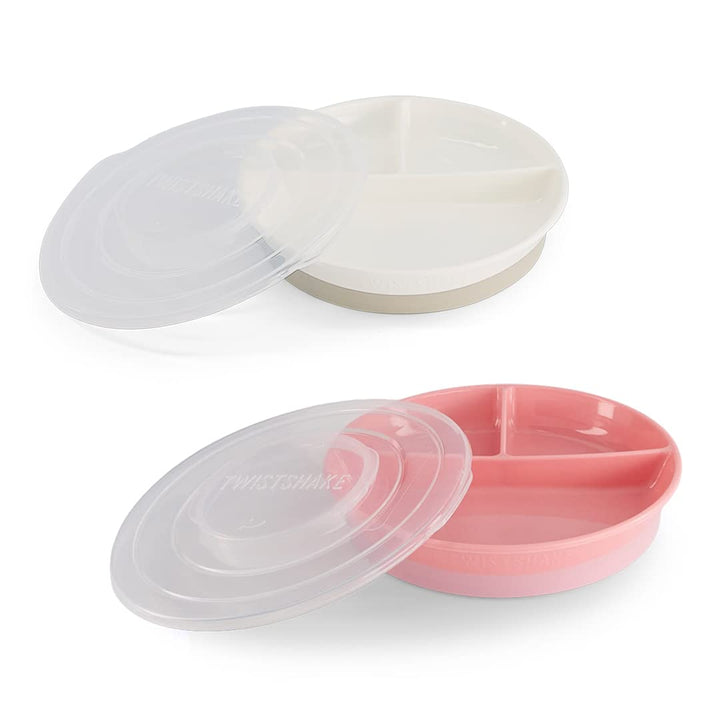 Twistshake 2x Geteilter Teller | Babyteller mit luftdichtem Deckel | BPA-freier Baby-Entwöhnungstell
