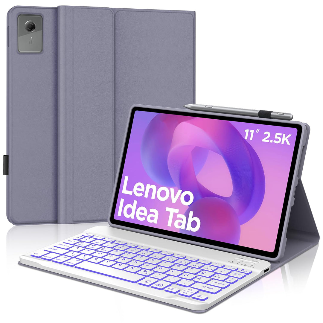 Bluetooth Tastatur Hülle für Lenovo Idea Tab 11 Zoll, Deutsch QWERTZ mit 7-Farben Beleuchtung, ohne