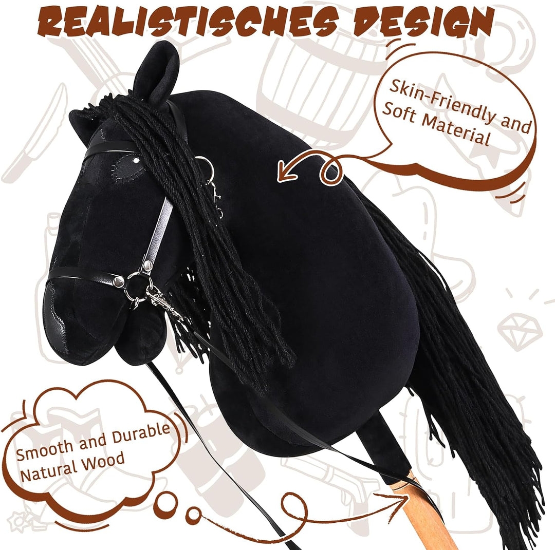 Hobby Horse für Kinder, Steckenpferd Spielzeug Pferd mit Halfter und Zügeln, Holzpferd Plüschpferd S