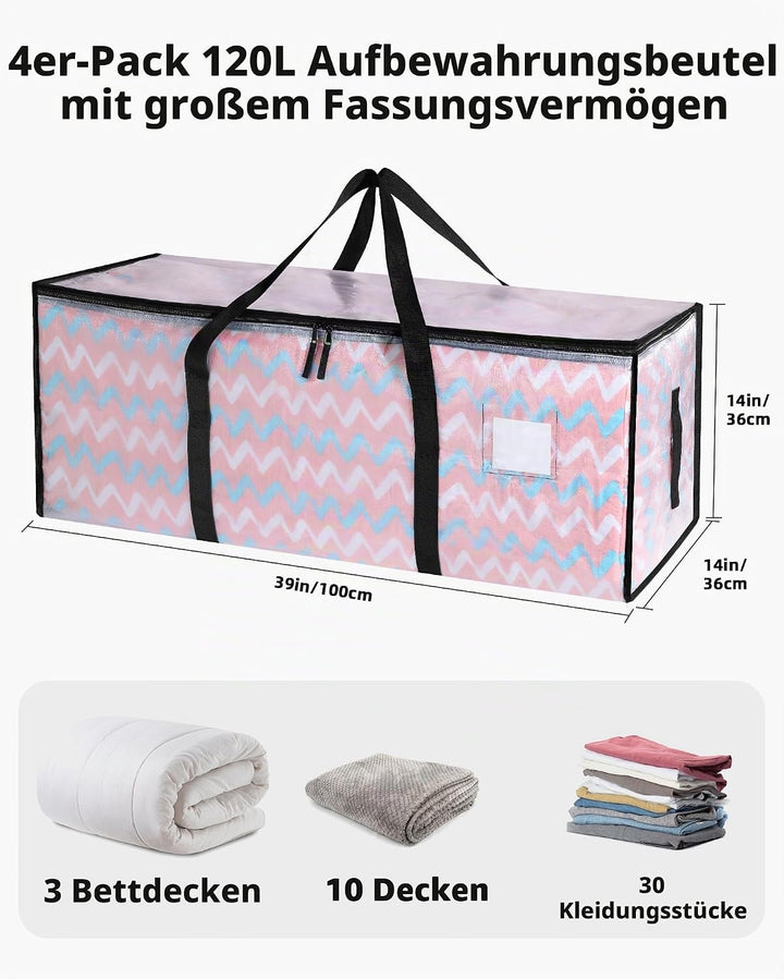 JOJOSEE 4 Stück 120L Aufbewahrungstasche, Grosse Transparente Umzugstaschen mit Reissverschluss Grif