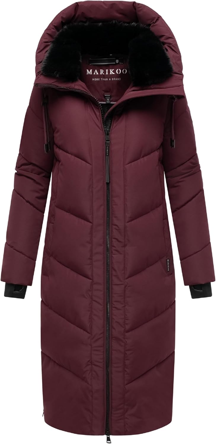 MARIKOO Damen Wintermantel warmer Steppmantel lang mit verstellbarer Kapuze und hohem Kragen Nadaree