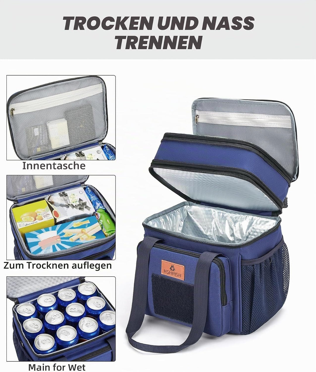 HSHRISH Lunchtasche, doppellagige isolierte grosse Kühltasche für Herren Erwachsene wasserdichte aus