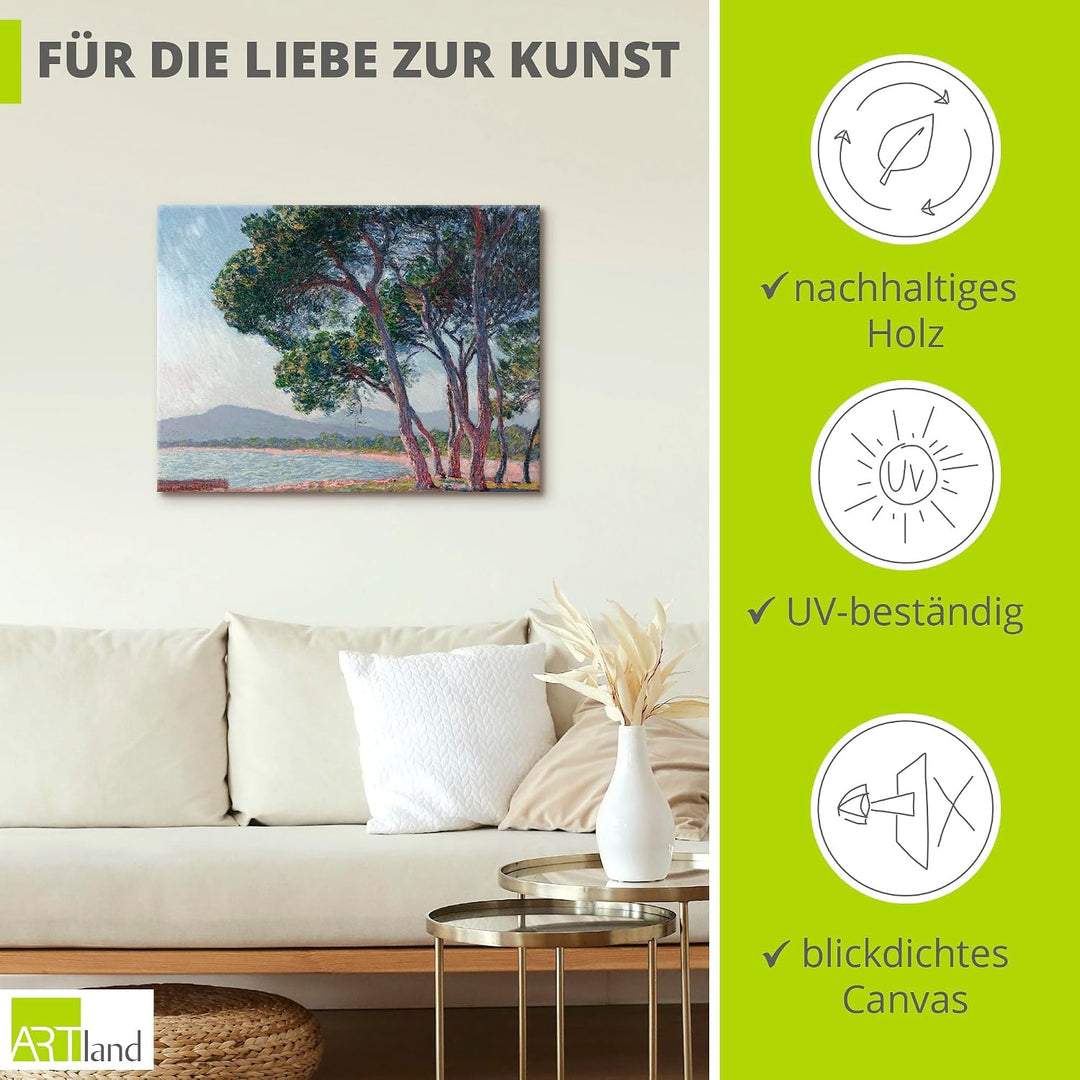 ARTland Leinwandbilder Wandbild Bild auf Leinwand 80x60 cm Wanddeko Landschaften Bäume See Der Stran
