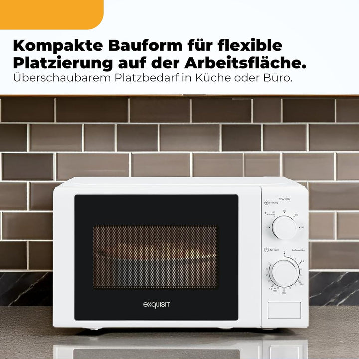 Exquisit Mikrowelle MW 802 | 700 W Leistung | 20 L Garraum | kompakte Mikrowelle mit Edelstahl Innen