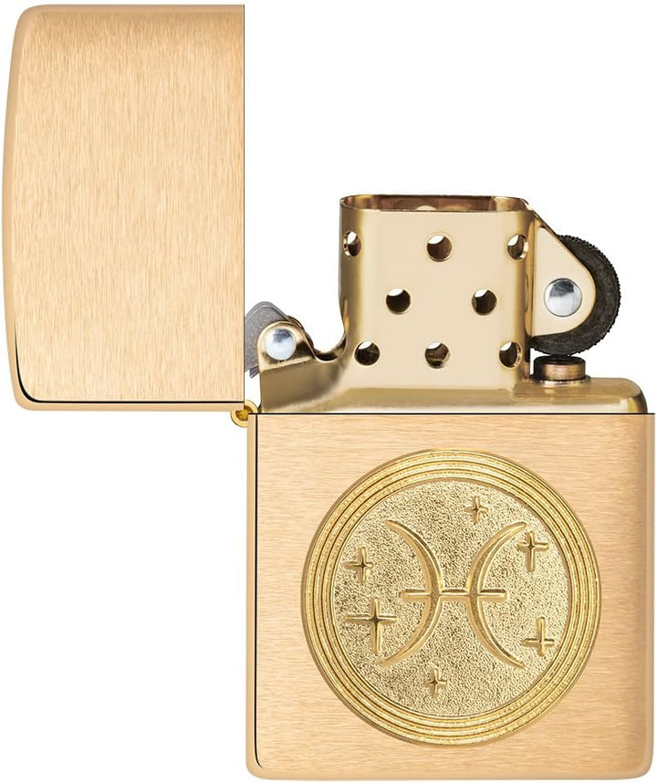 ZIPPO – Pisces Emblem – Brass Brushed – Sturmfeuerzeug, befüllbar, in hochwertiger Geschenkbox, Bras