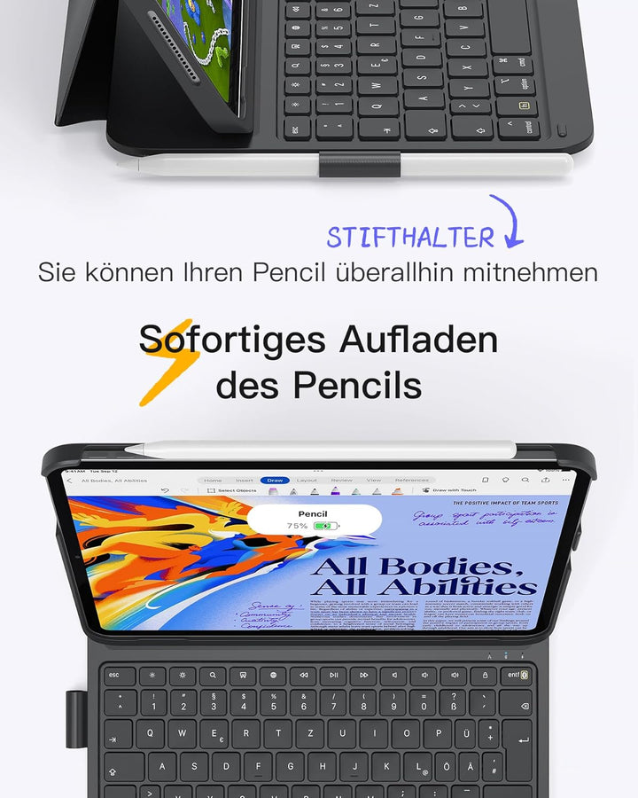Inateck iPad 10 Generation Hülle mit Tastatur, für iPad 11 Gen. A16 2025 11 Zoll, Air 11 Zoll M3/M2