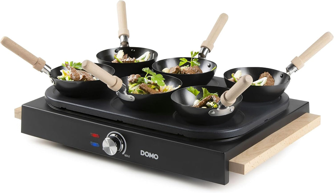 DOMO DO8719W Gourmet-Set Wok-Set/Pancake- Holzdesign - 6 Personen Wooden finish, Wooden finish