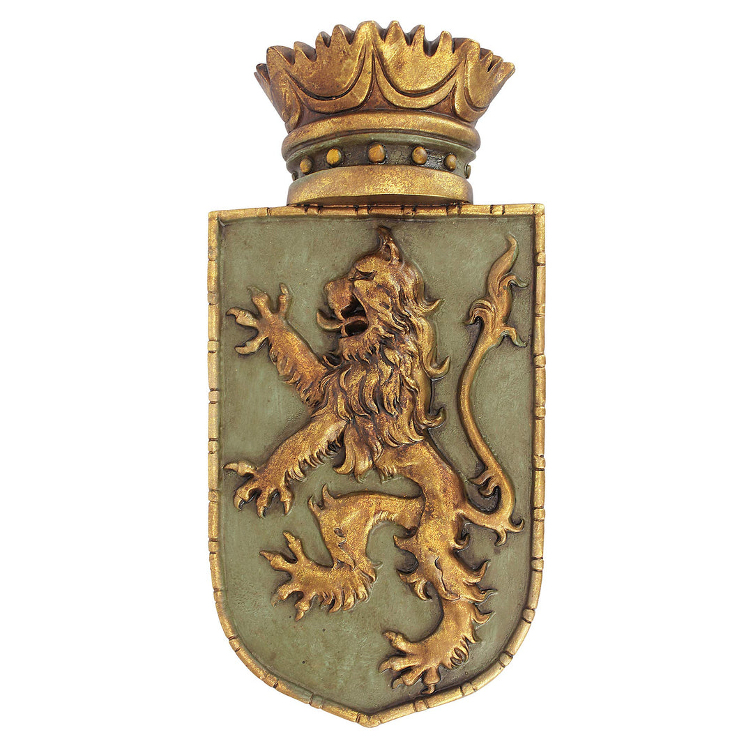 Design Toscano Mittelalterliches Schild Aufgerichteter Löwe, Wandskulptur Mittelalterlicher Rampant