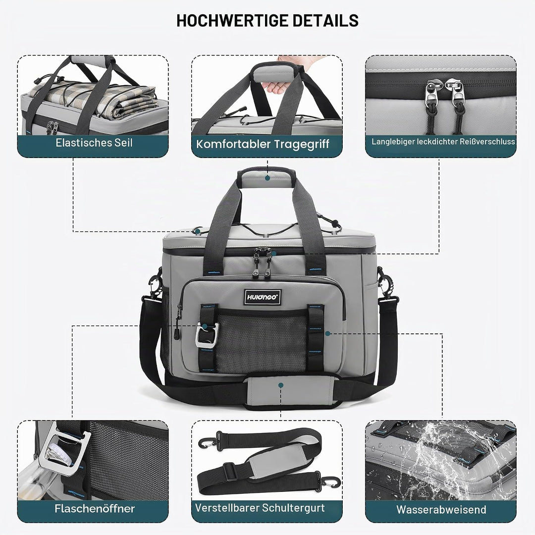 Hulongo Kühltasche, 30 L grosse isolierte Kühltasche, wasserdichte Thermotasche für Picknicks, ausla