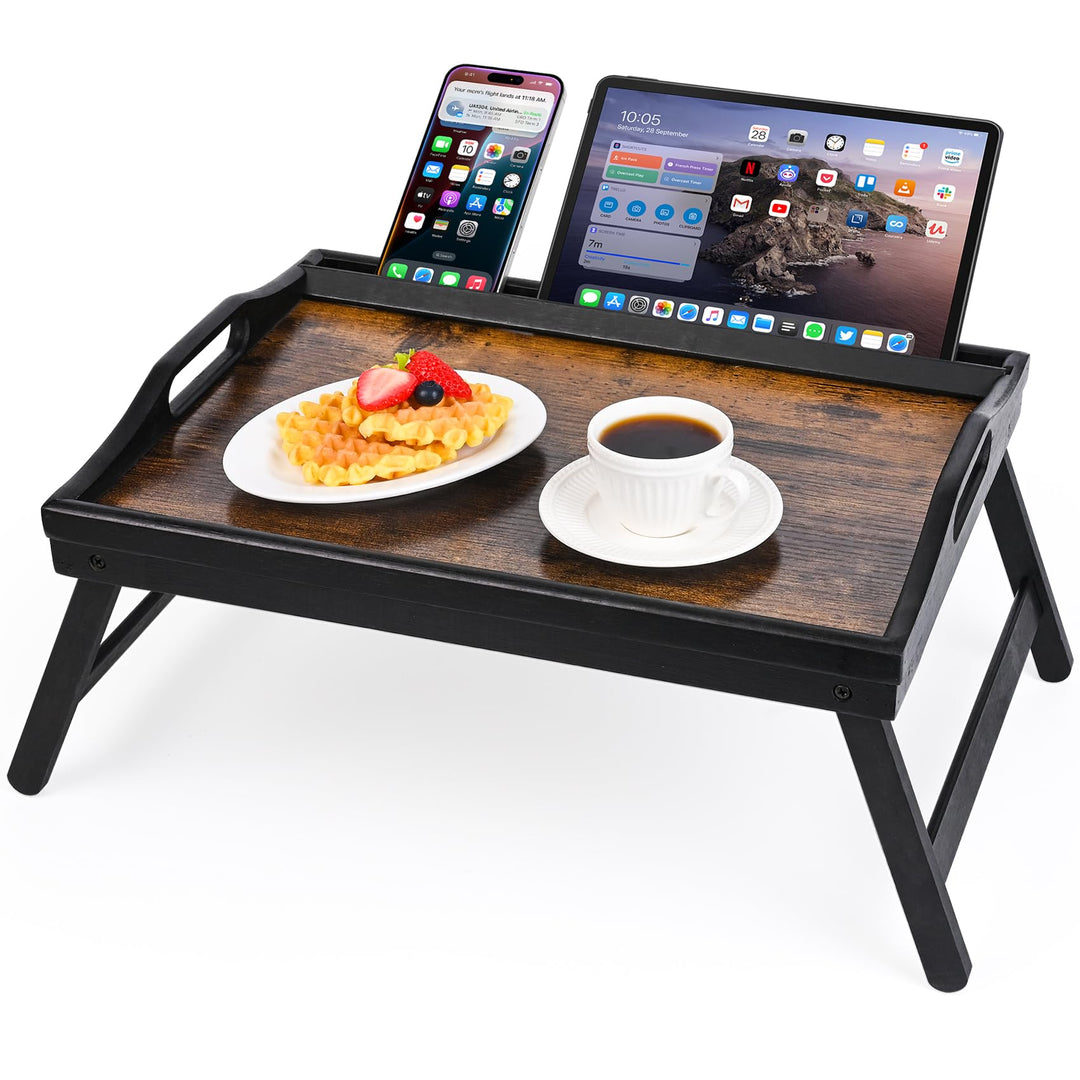 VASMIA Betttablett Tisch mit klappbaren Beinen, Bambus Frühstück im Bett Essen, Servieren, Laptop-Sc