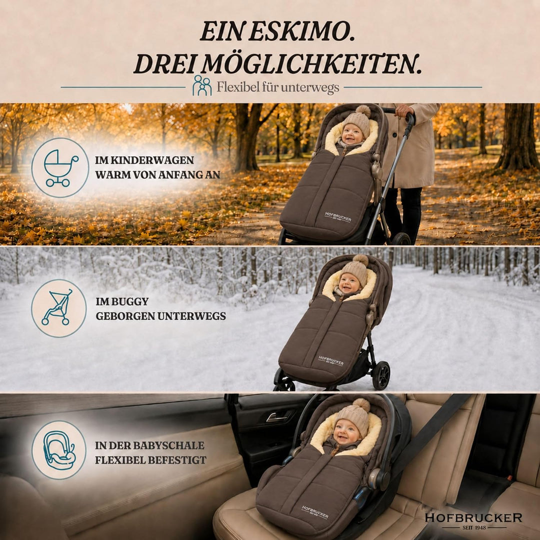 Hofbrucker Lammfell-Fusssack Eskimo für Babyschale, Kinderwagen, Buggy/Universeller Winterfusssack/F