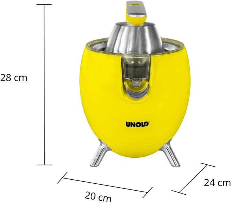 UNOLD 78132 ZITRUSPRESSE Power Juicy Yellow für grosse und kleine Zitrusfrüchte, 300W Motor für perf