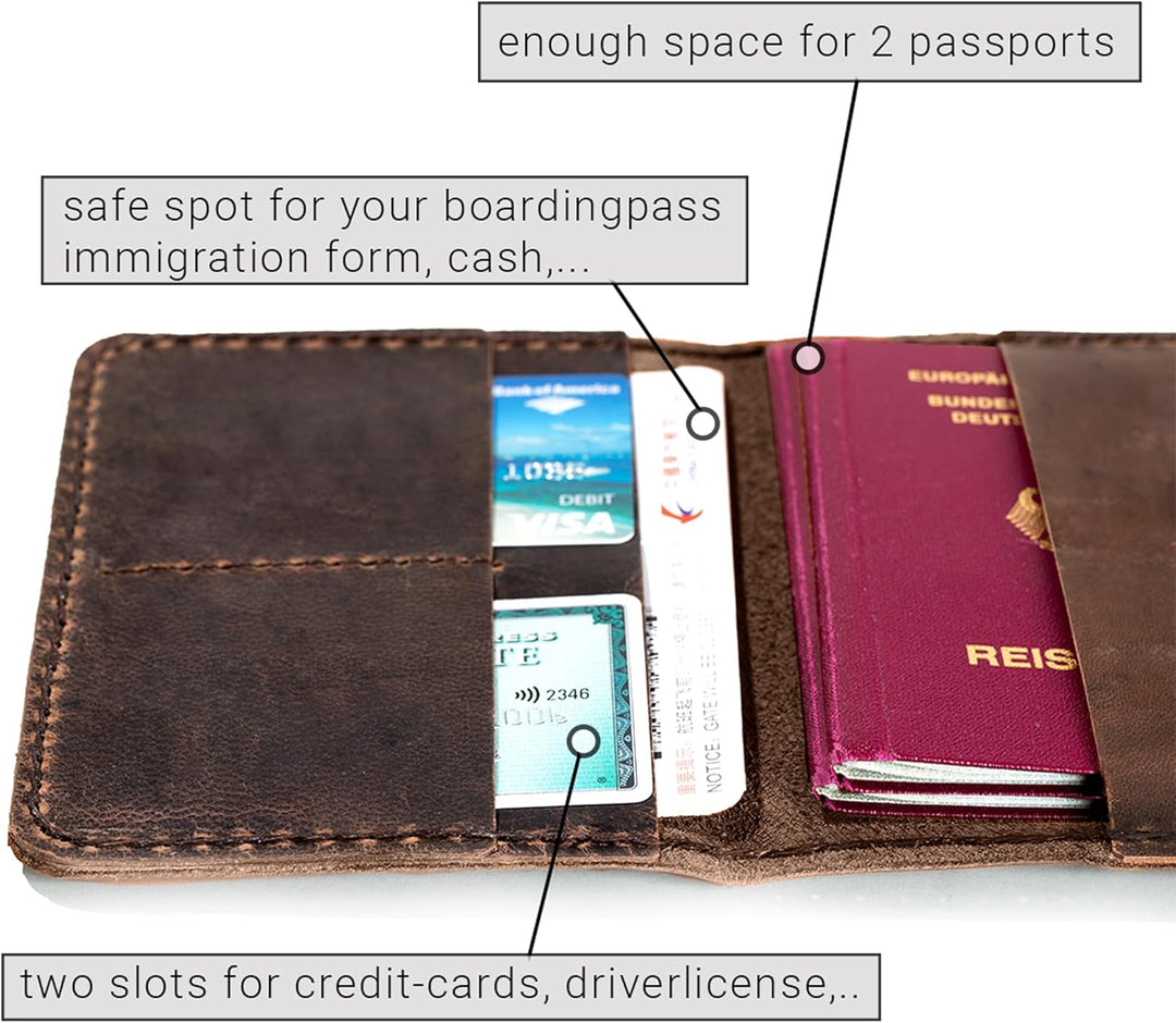 hecho. Reisepasshülle &amp; Impfpass Hülle - Handgefertig | Echtes Leder | Fair-Trade (Reisepass Hülle I