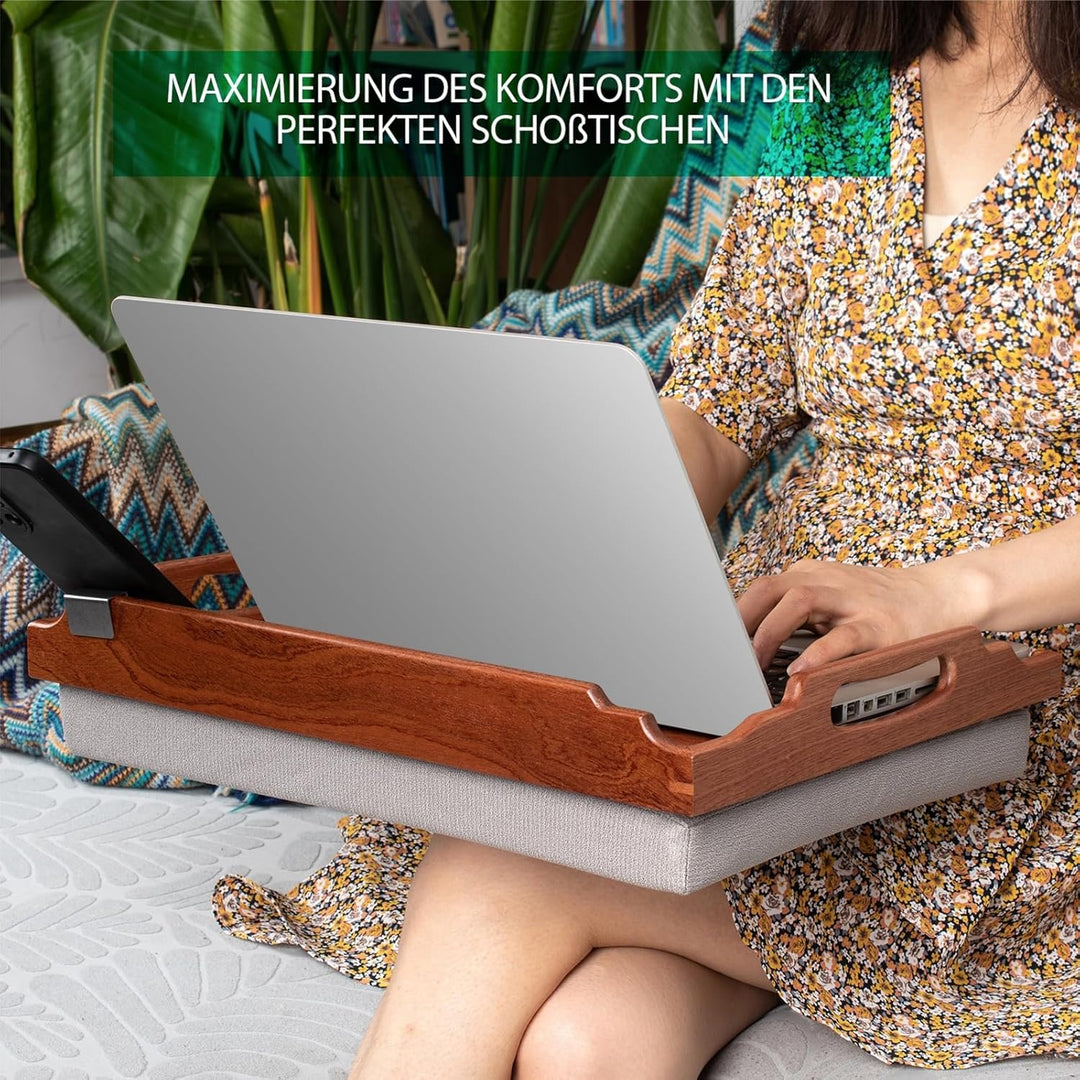 DRELIFAM Knietablett mit Kissen, Betttablett aus Holz zum Essen, Knietablett in Liege, Frühstückstab