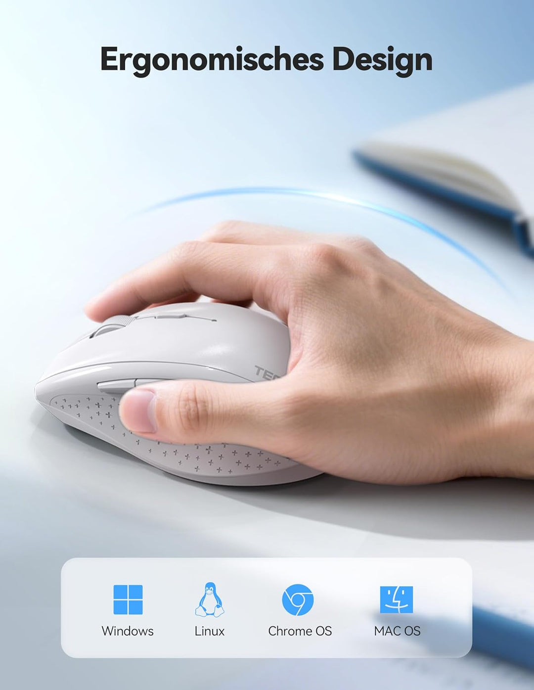 TECKNET PRO Kabellose Maus Wiederaufladbar, Silent Funkmaus 6400 DPI, 2,4 GHz Computermaus, Ergonomi