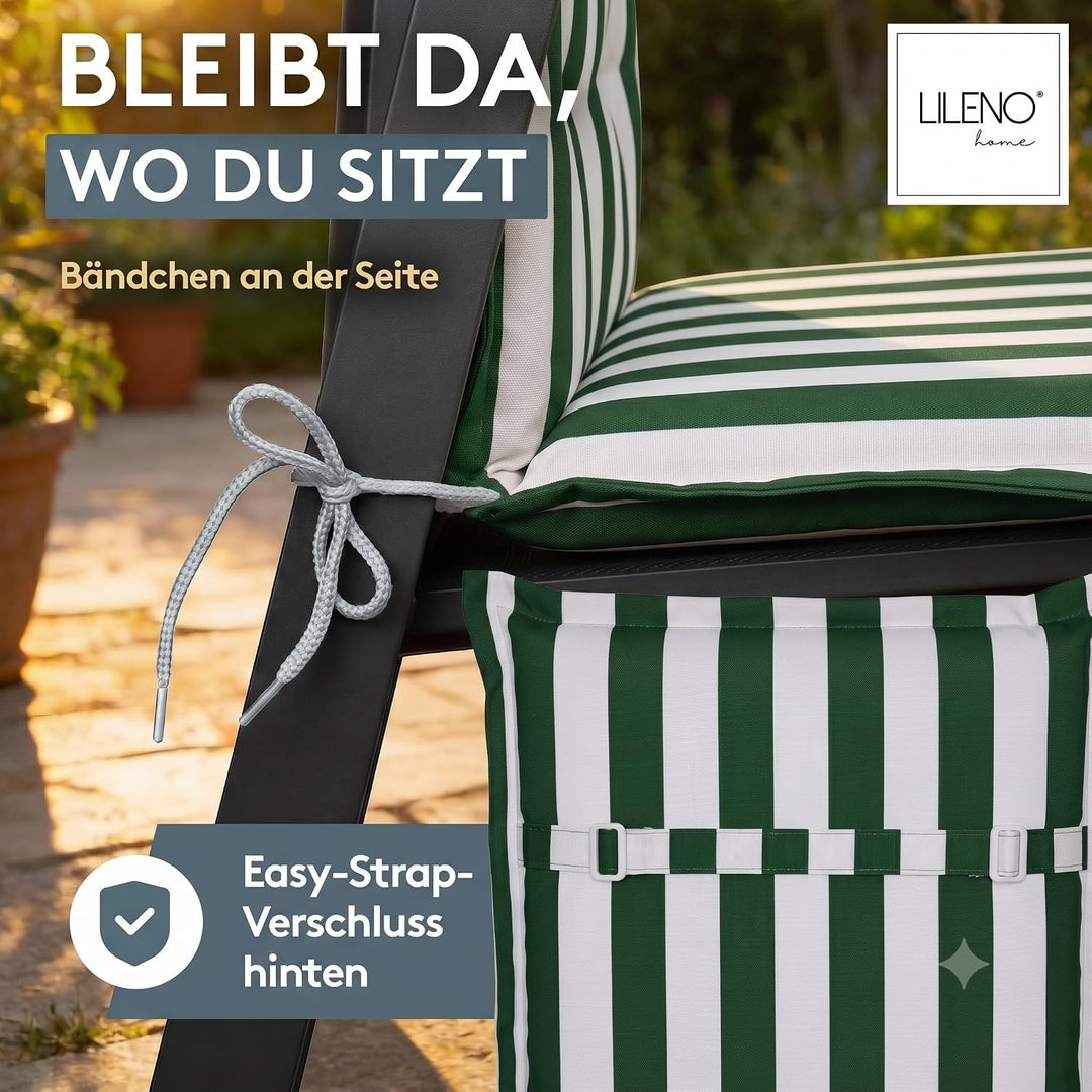 LILENO HOME Gartenstuhl Auflagen als [2er Set - Hochlehner] in Blockstreifen Grün - bequeme Liegen a