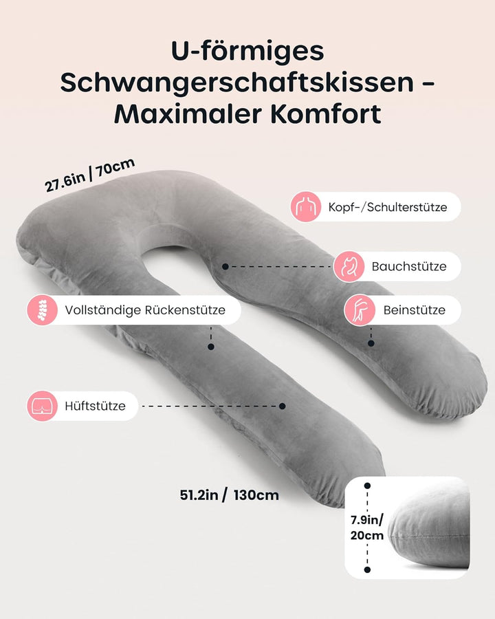 Nuliie Schwangerschaftskissen & Seitenschläferkissen U-Form mit waschbarem Bezug, Super-bequemes Kom