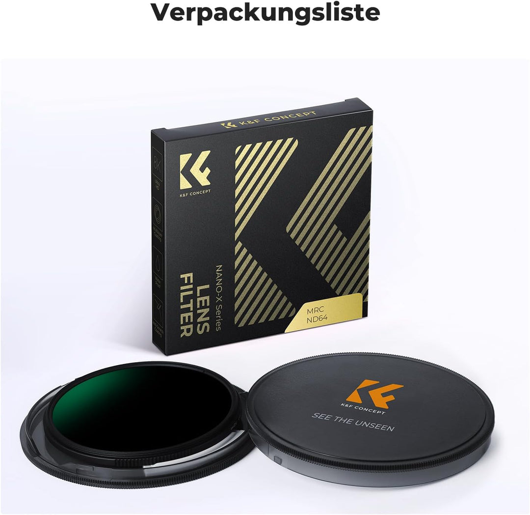 K&amp;F CONCEPT 58mm ND64 Filter (6 Blendenstufen) Fester ND Filter,Graufilter | Optikglas mit 28-lagige