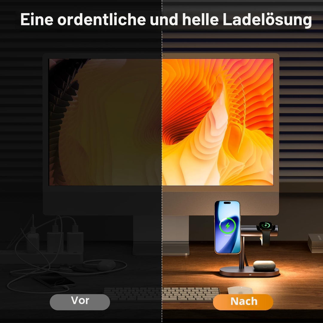 iVANKY Qi2-zertifizierte 4 in 1 Ladestation Stand mit Nachtlamp, Induktive Kabellose Ladegerät für M