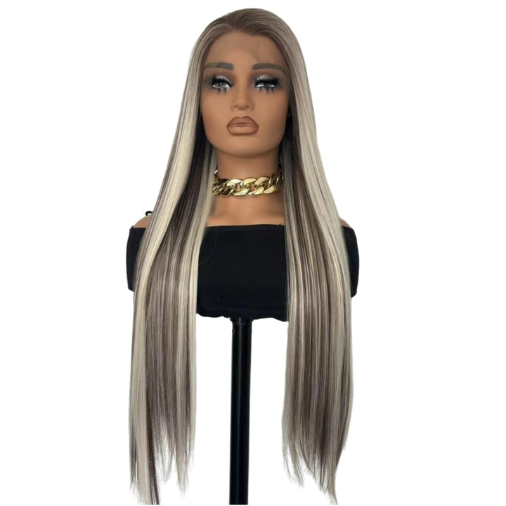 Greenmirr Lange Ombre Asche Blonde Perücke Highlight Blonde Spitze Synthetische Perücke Pieced Lace