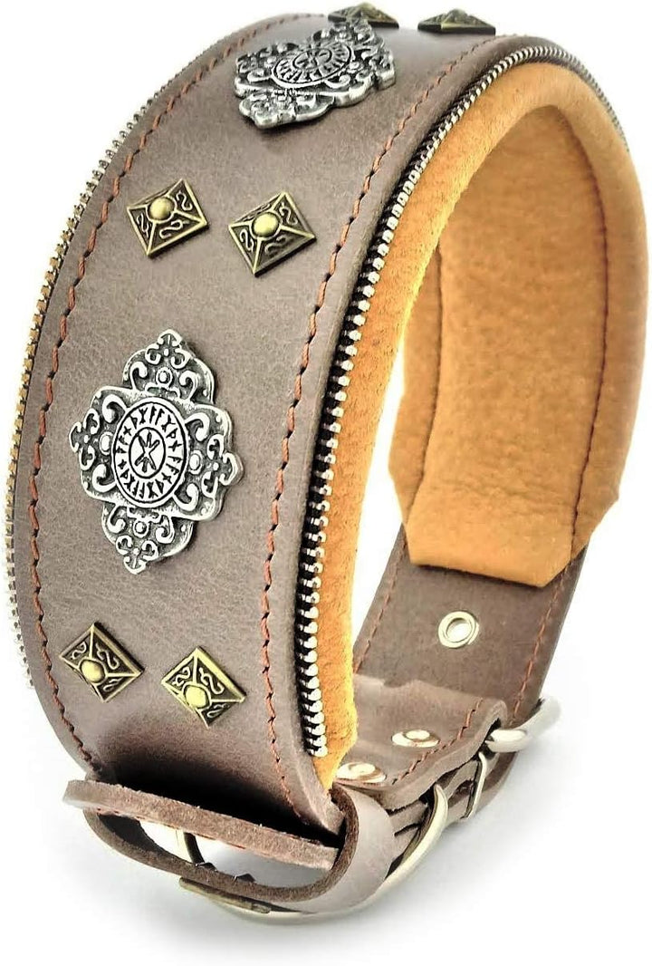 Bestia™ "Aztec Hundehalsband für grosse Hunde. 100% Leder. Weich gepolstert. 6,3 cm breit. Einzigart