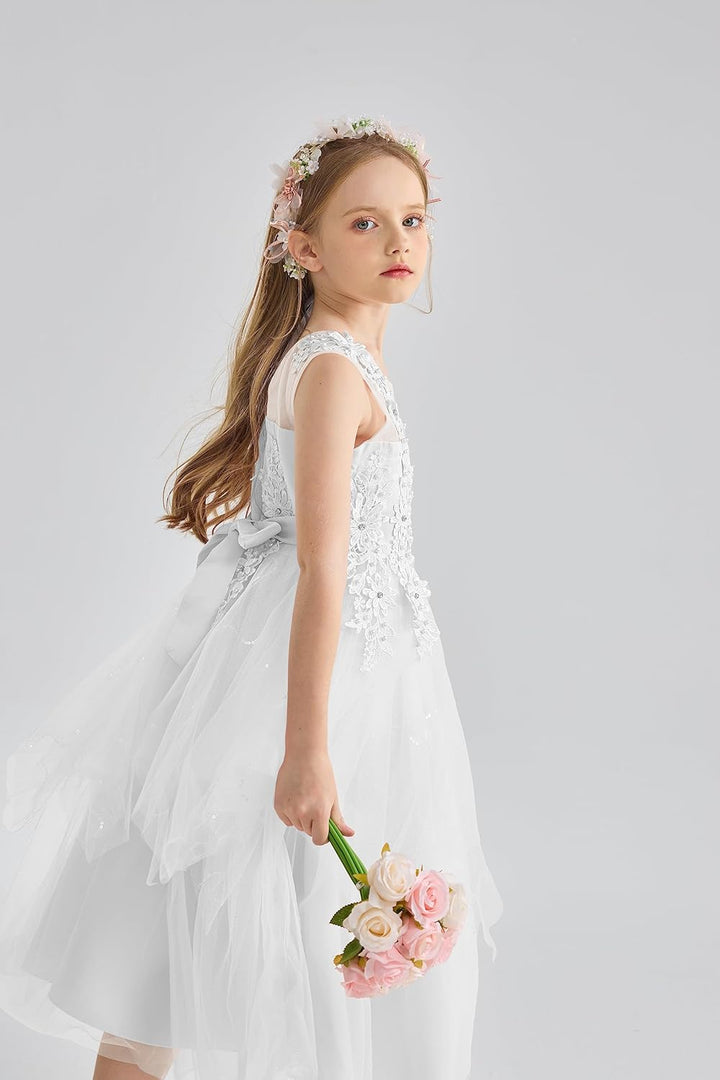 LOLANTA Mädchen Prinzessin Kleid Weiss, Festlich Hochzeit Kommunion Blumensmädchenkleid, Festzug Par