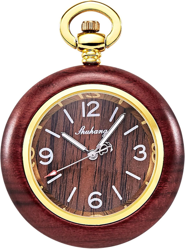TREEWETO Taschenuhr Antik Holz Holz Damen Herren Quarz Taschenuhren Holz063, Holz063