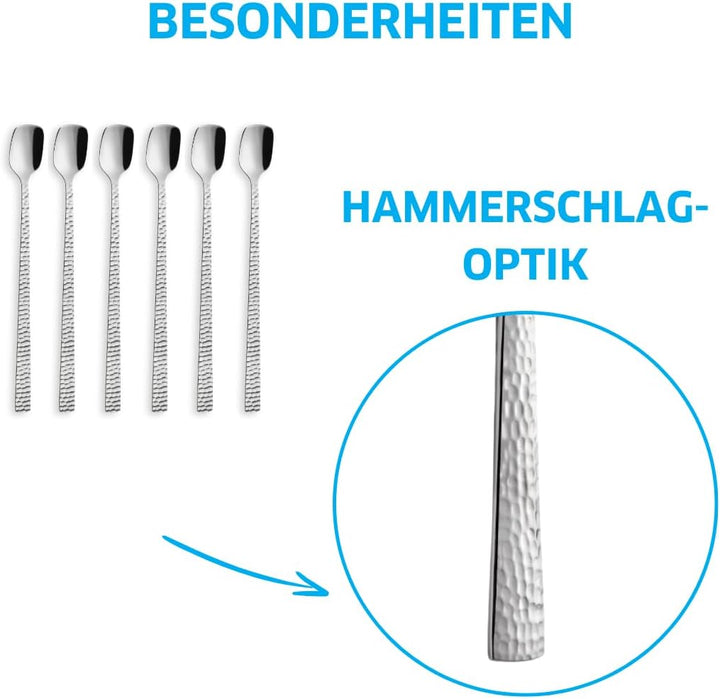 Amefa FELICITY Latte Macchiato Löffel/Longdrinklöffel Set 6-teilig, Hochwertige Löffel lang, Gehämme