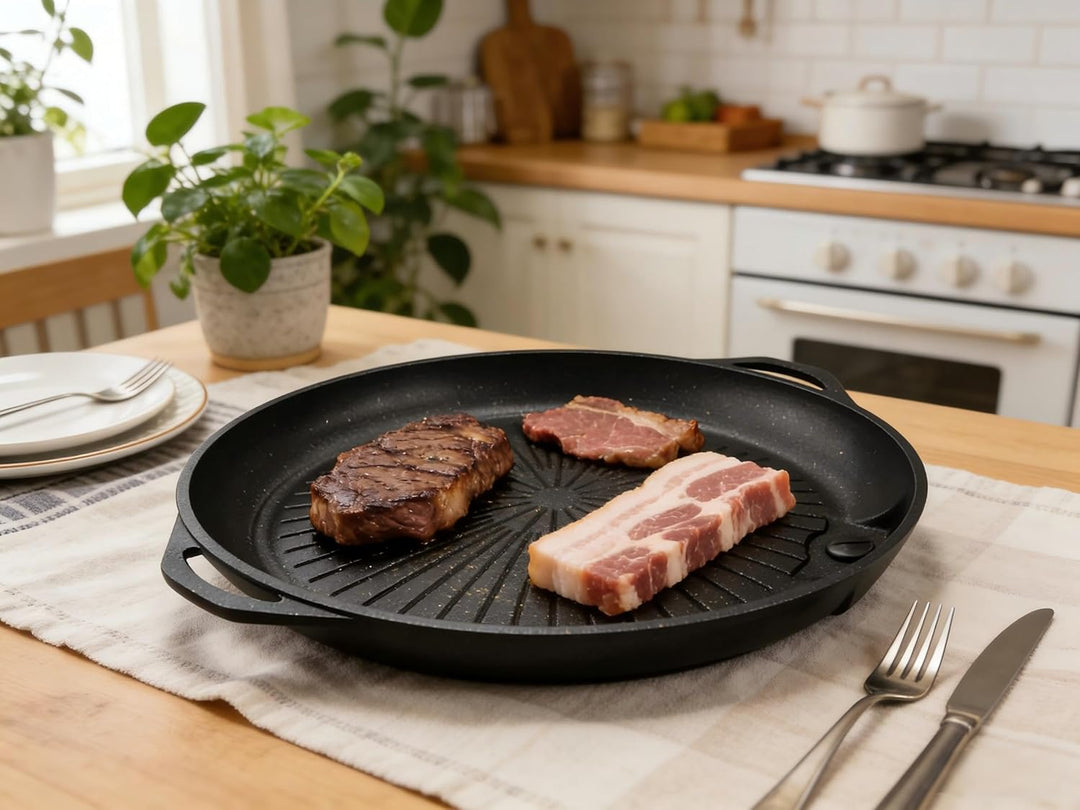 Koreanische BBQ Grillpfanne Grillplatte mit Maifan-Stein beschichtete Oberfläche Antihaft Rauchfrei