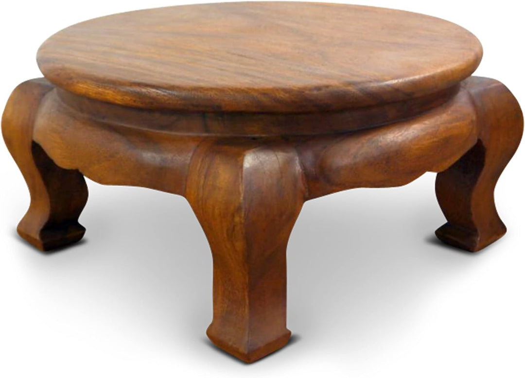 livasia Runder Opiumtisch, Beistelltisch aus Massivholz, Couchtisch, Nachttisch Braun 50cm, Braun 50