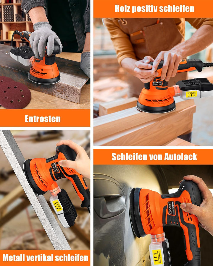 Exzenterschleifer 125mm 350W mit Staubabsaugung | 7-stufig variable Geschwindigkeit 6000-13000 U/min