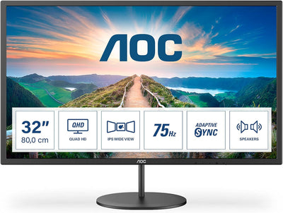 AOC Q32V4 - 32 Zoll QHD Monitor, AdaptiveSync (2560x1440, 75 Hz, HDMI, DisplayPort) schwarz, 32 Zoll