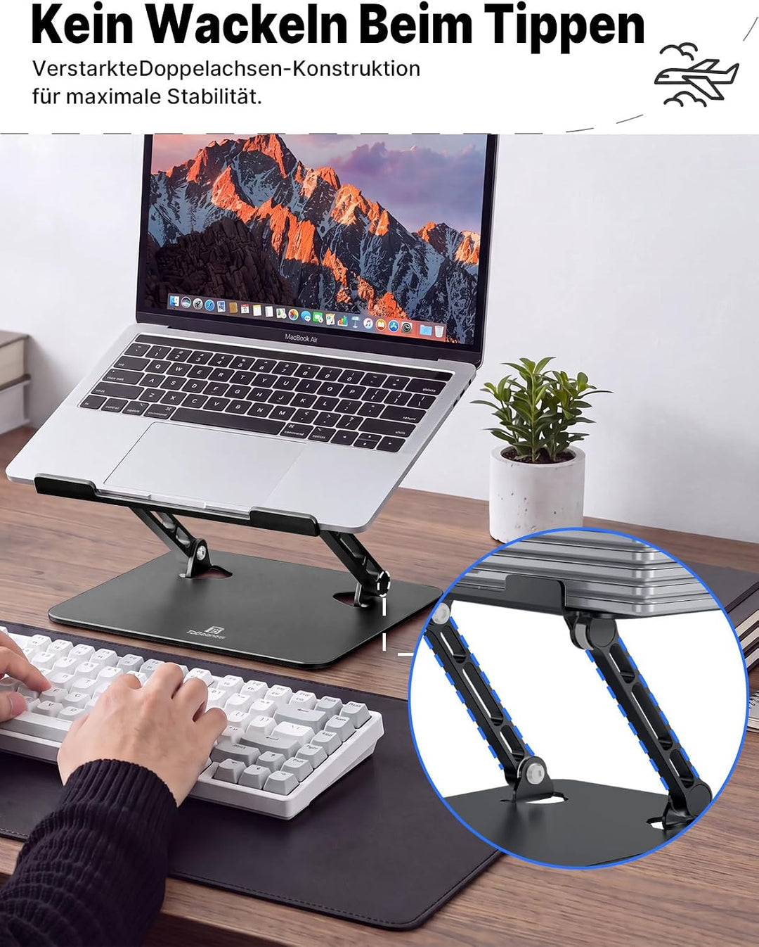 Ergonomischer Laptop Ständer aus Aluminium, Höhenverstellbar &amp; Faltbar, Stabil &amp; rutschfest, Verbess