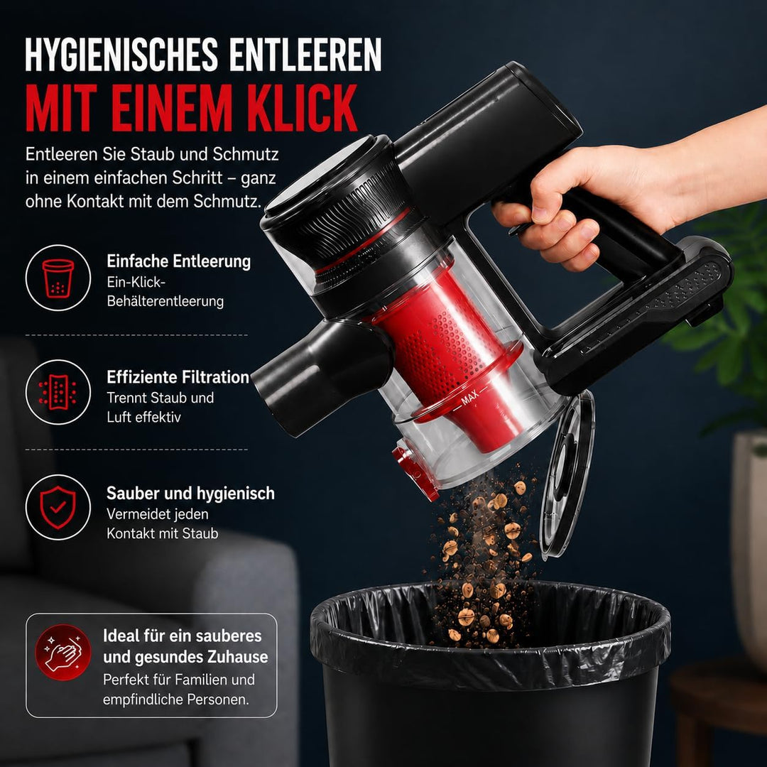 Kabelloser Staubsauger Einziehbarer 4-in-1 LED Akku Staubsauger 2-Stufen Anti-Tangle kabelloser Saug