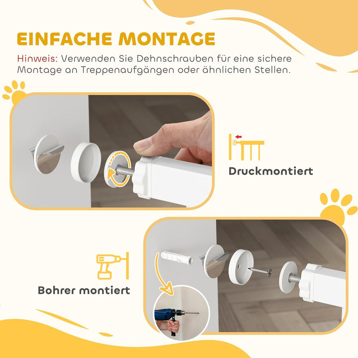 PawHut Treppenschutzgitter 94cm Türschutzgitter Absperrgitter ohne Bohren 76-104 cm Schutzgitter aus