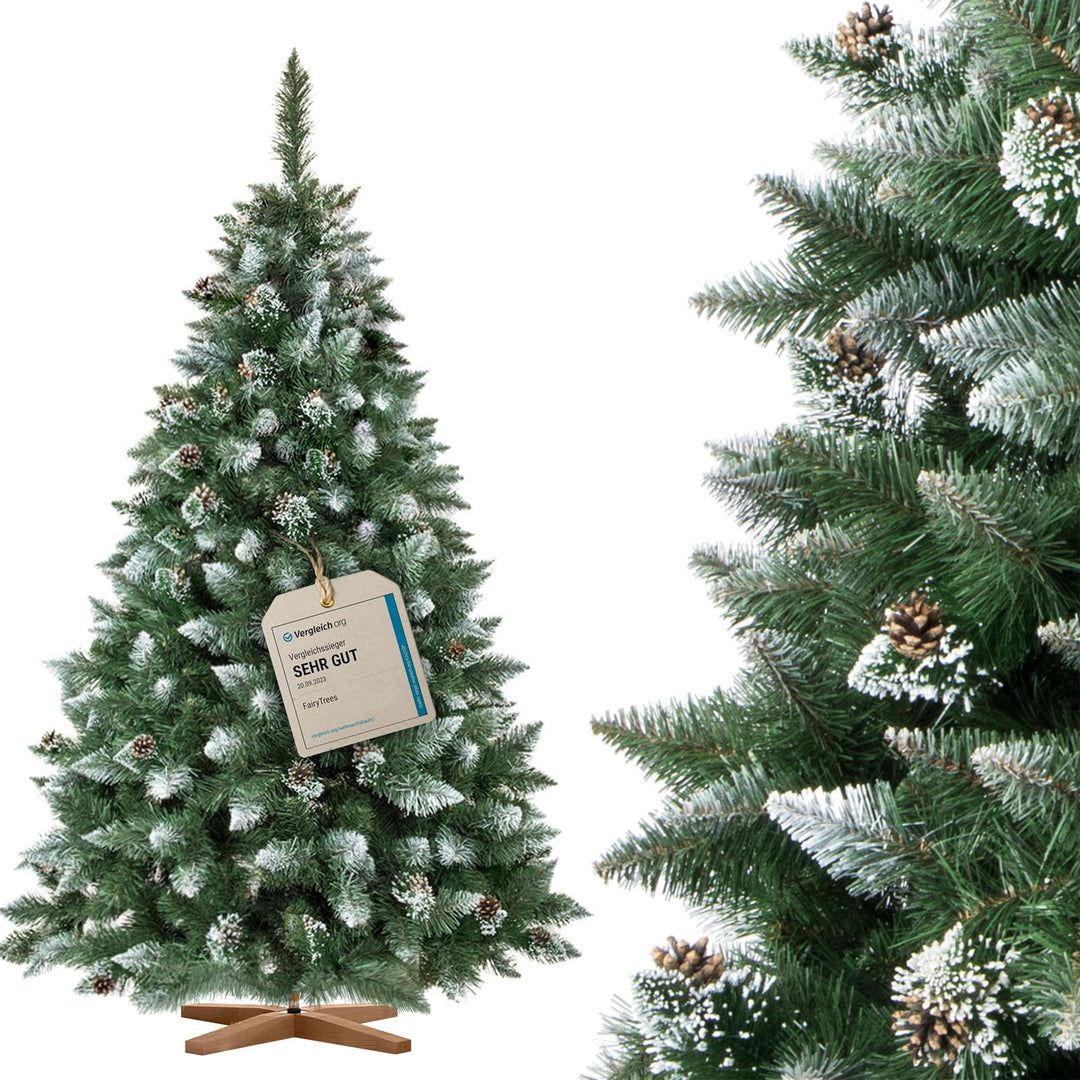 FairyTrees Weihnachtsbaum künstlich 180cm Kiefer mit Christbaum Holzständer | Tannenbaum künstlich m