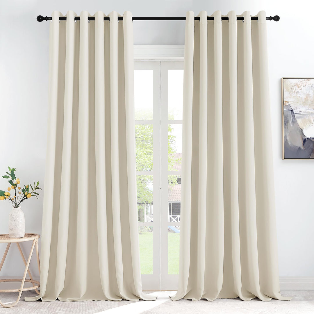 KGORGE Blickdichte Gardinen für Grosse Fenster Abdunkelnde Vorhänge Beige 2er Set 245 x 200 cm(HxB)