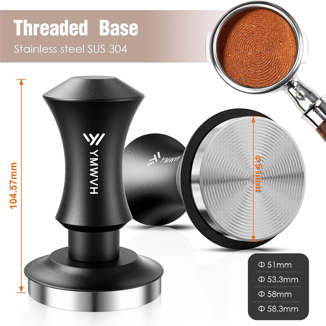 YMWVH Kaffee Tamper 51mm, Edelstahl Espresso Tamper mit 30lbs Anpressdruck, 304 Edelstahl Base Kaffe