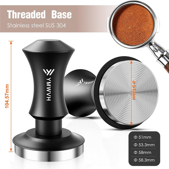 YMWVH Kaffee Tamper 51mm, Edelstahl Espresso Tamper mit 30lbs Anpressdruck, 304 Edelstahl Base Kaffe