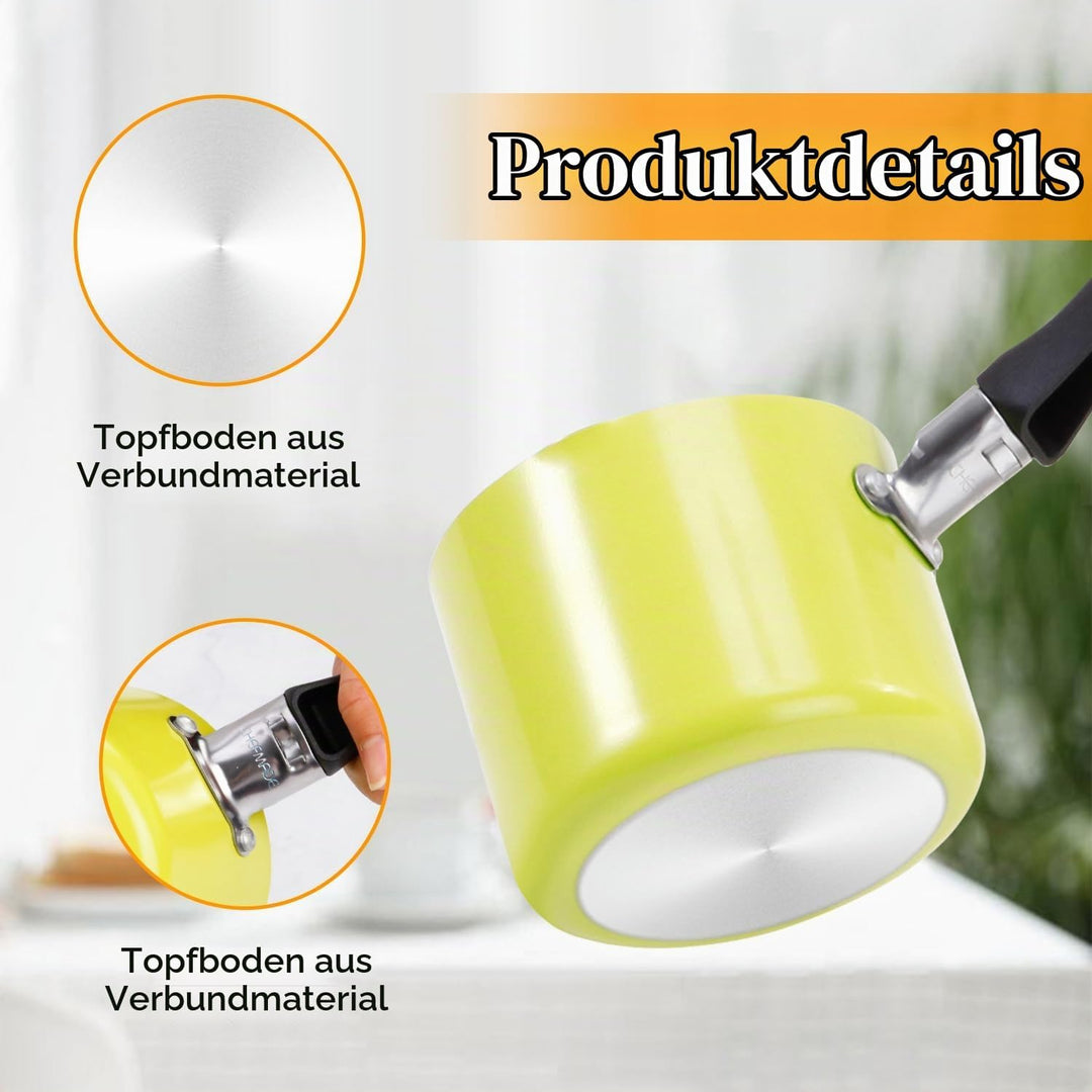 Mini Kochtopf mit Griff, 550ml 10cm Kleine Milchpfanne Antihaft Butterwärmer Mini Suppentopf Milch k