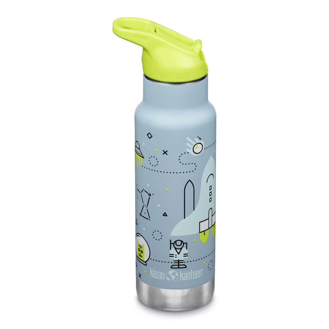 Klean Kanteen Kinder Isolierflasche, 355ml, Edelstahl, Flip Sport Cap mit Trinkhalm, Blau-Grün, Laun