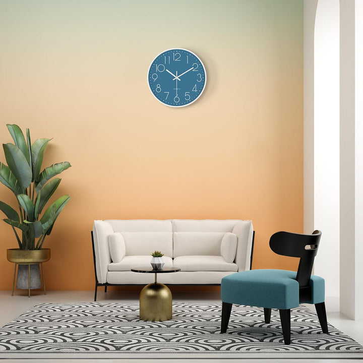 Lafocuse 3D Ziffern Lautlos Wanduhr Cerulean Blau, 30cm Modern Leicht Ablesbar Küchenuhr, Ohne Tickg